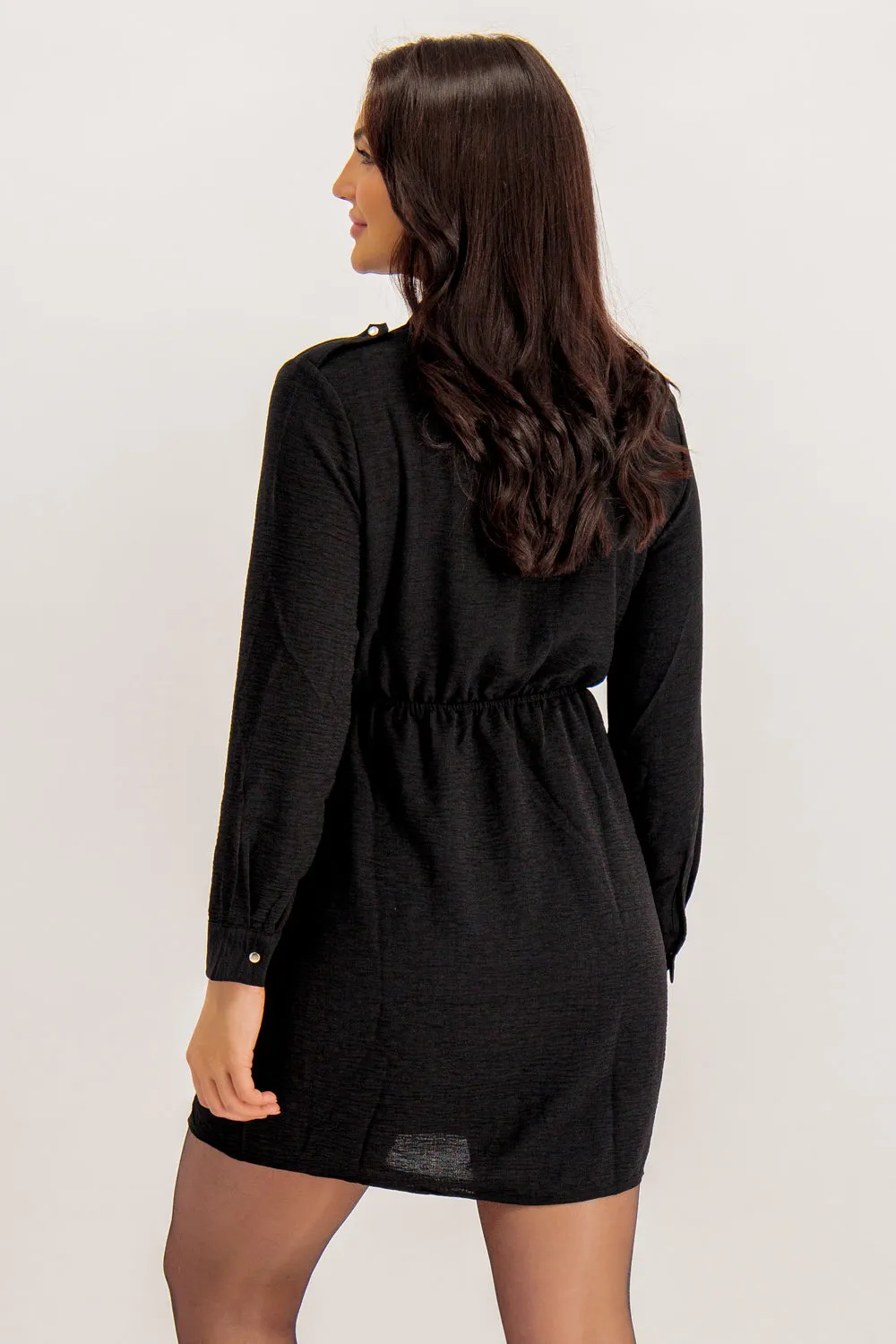 Bonnie Pocket Front Black Mini Dress Classic Move Deep Hue