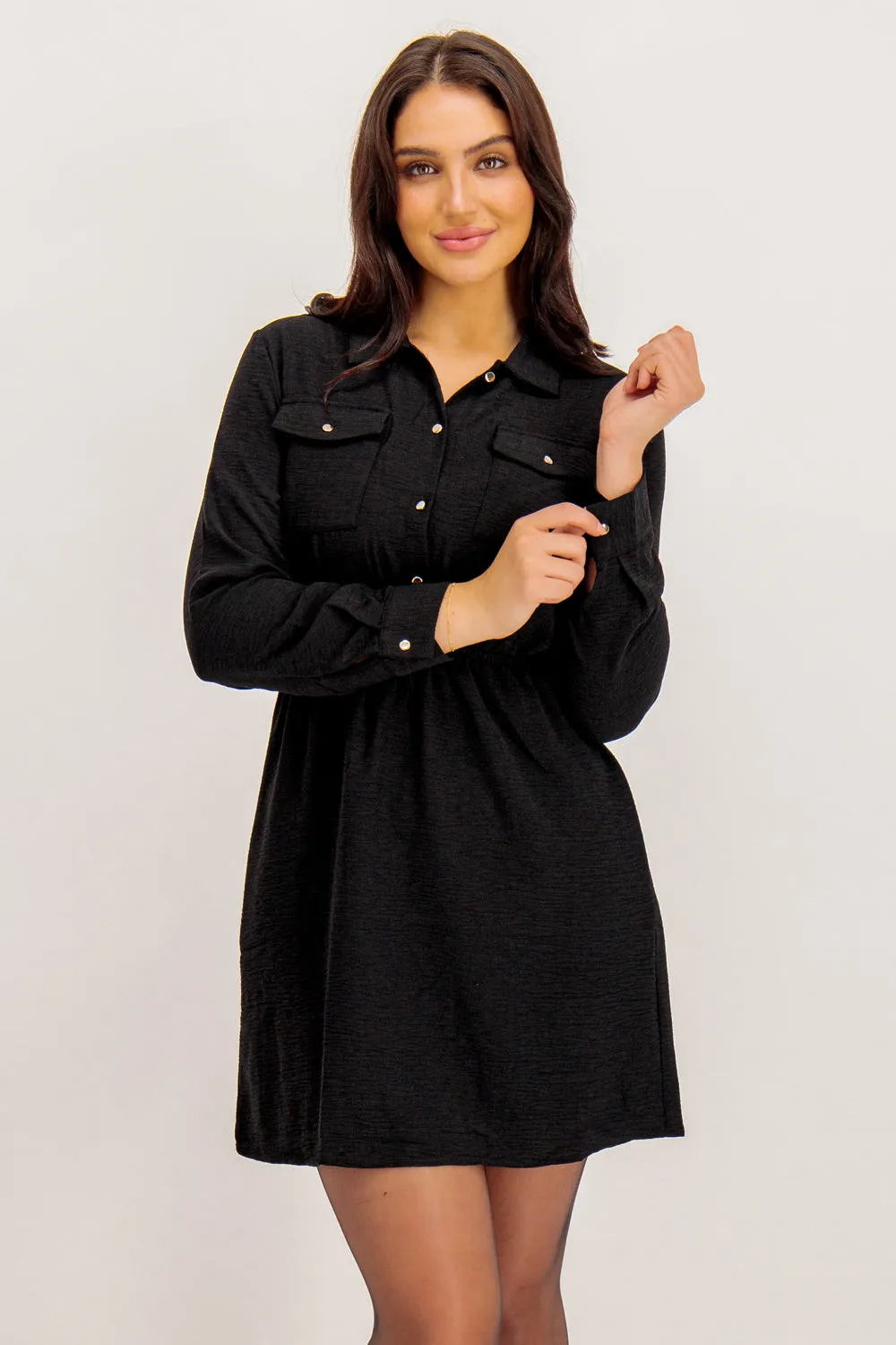 Joy Glow Bonnie Pocket Front Black Mini Dress