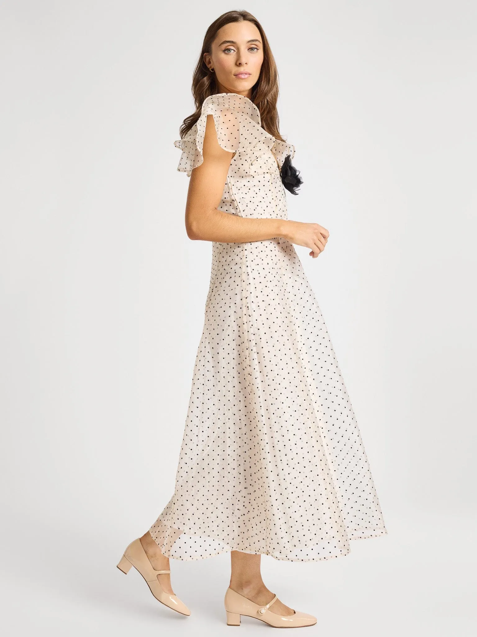 Flowy-Shape Lucie Dress in Organza Dot