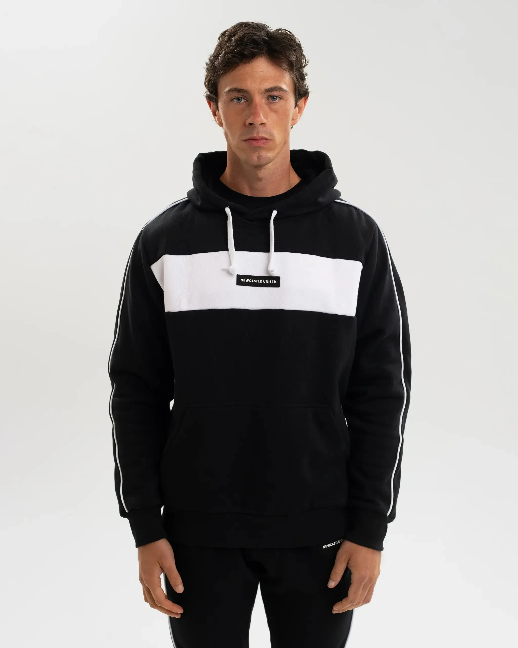 Newcastle United Men's Black Colour Block Hoodie Essential Fashion Plush Interior