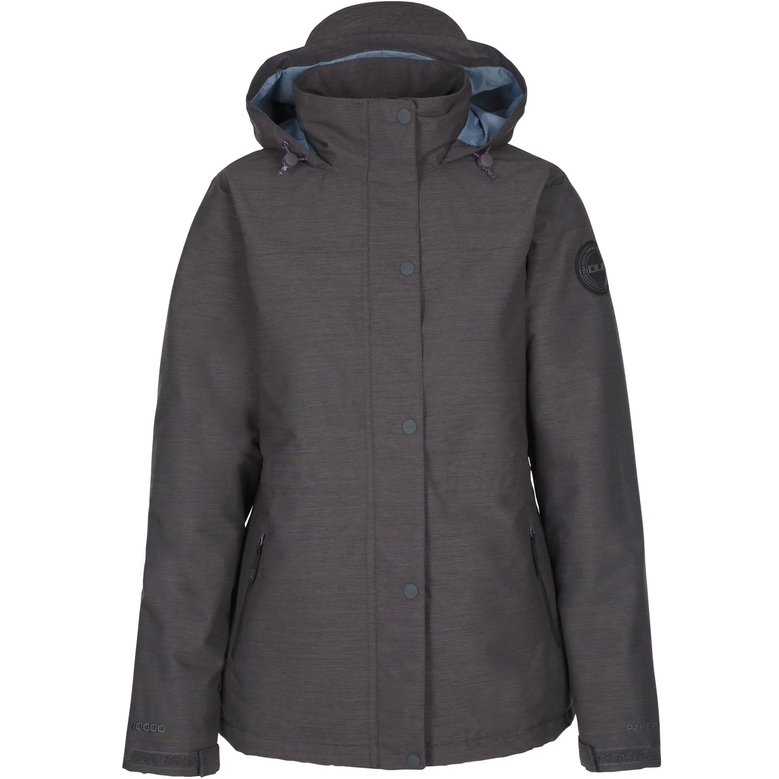 Trespass Womens Gloria DLX Waterproof Jacket - Grey Weekend Casual Foldable Collar