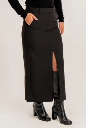 Troian Black Slit Midi Skirt Timeless Touch