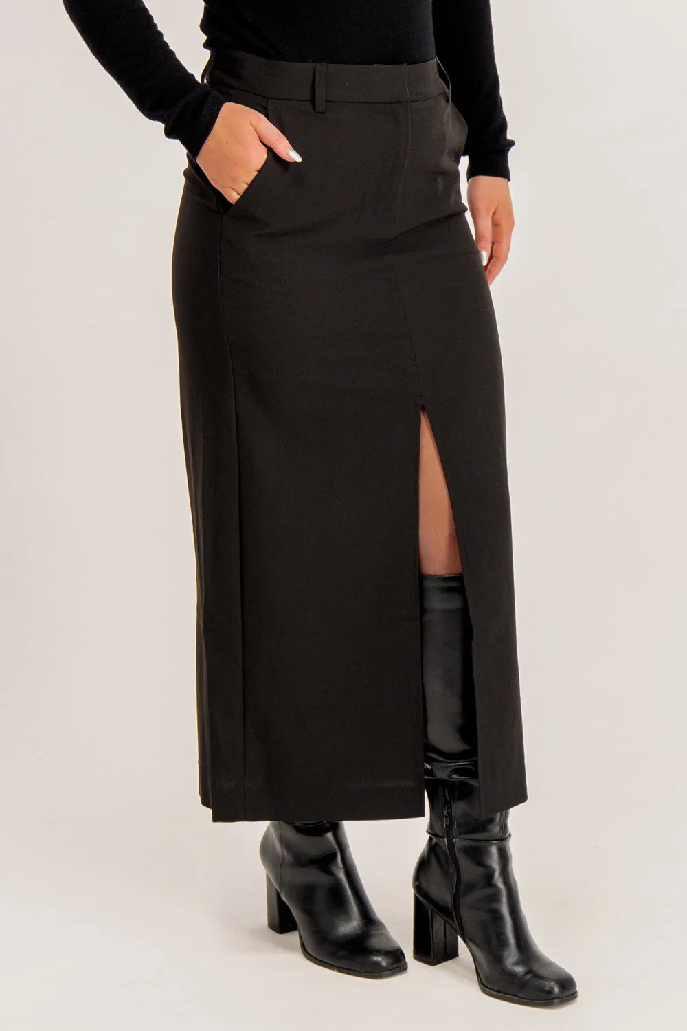 Troian Black Slit Midi Skirt Timeless Touch