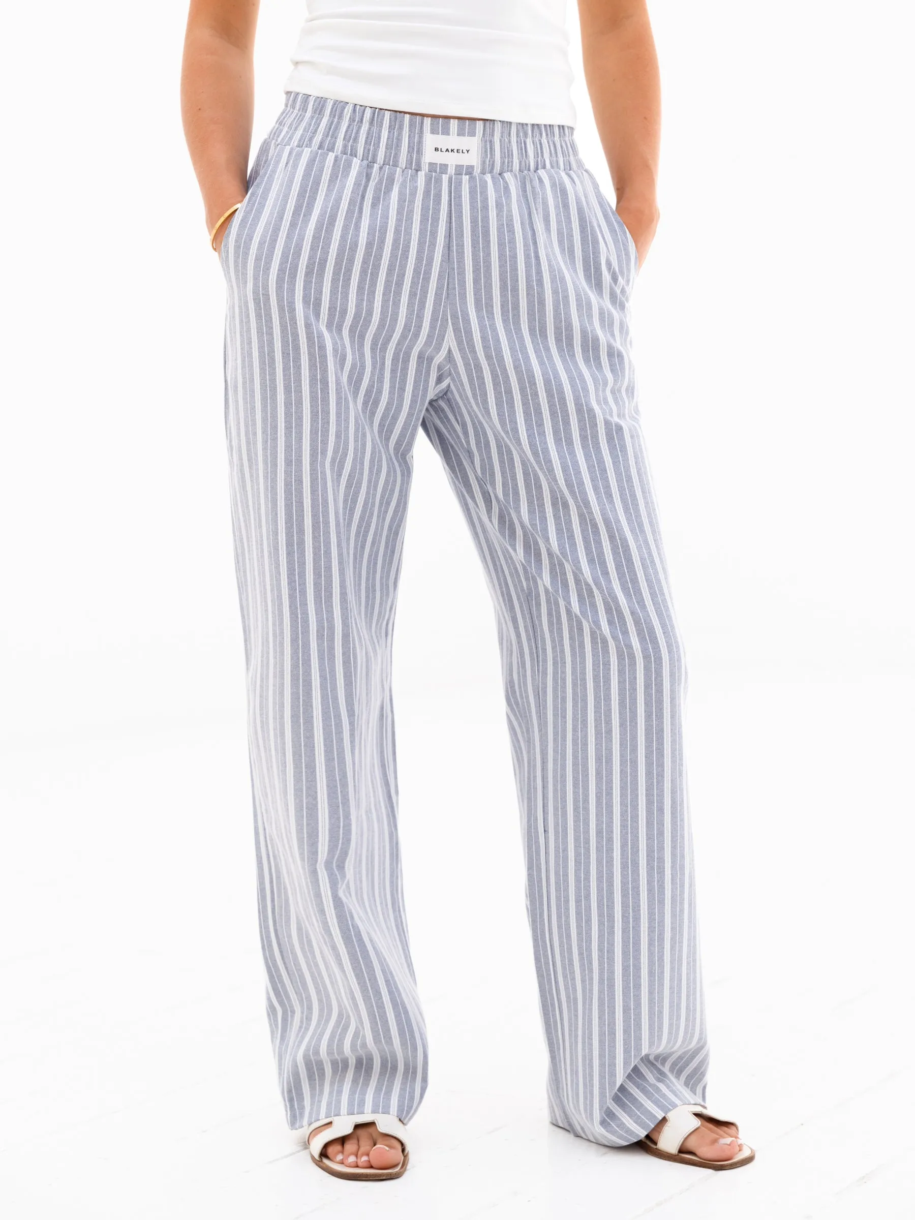 comfortable option Elena Stripe Trousers - Blue