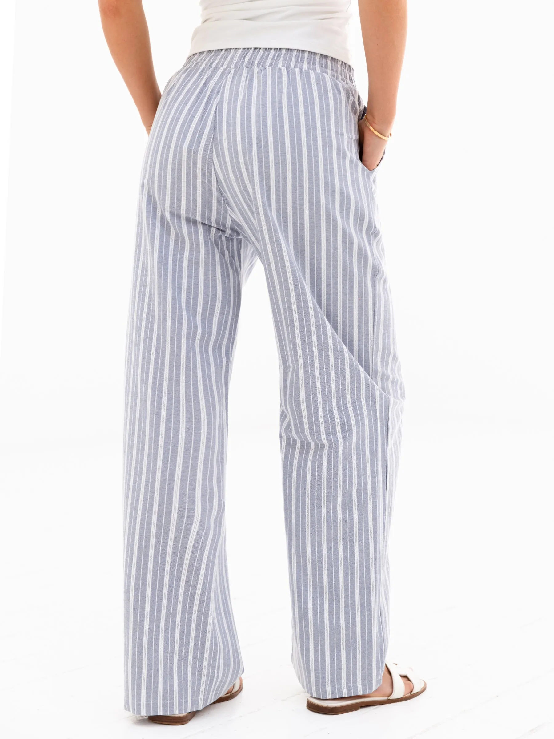 Smooth Texture Elena Stripe Trousers - Blue