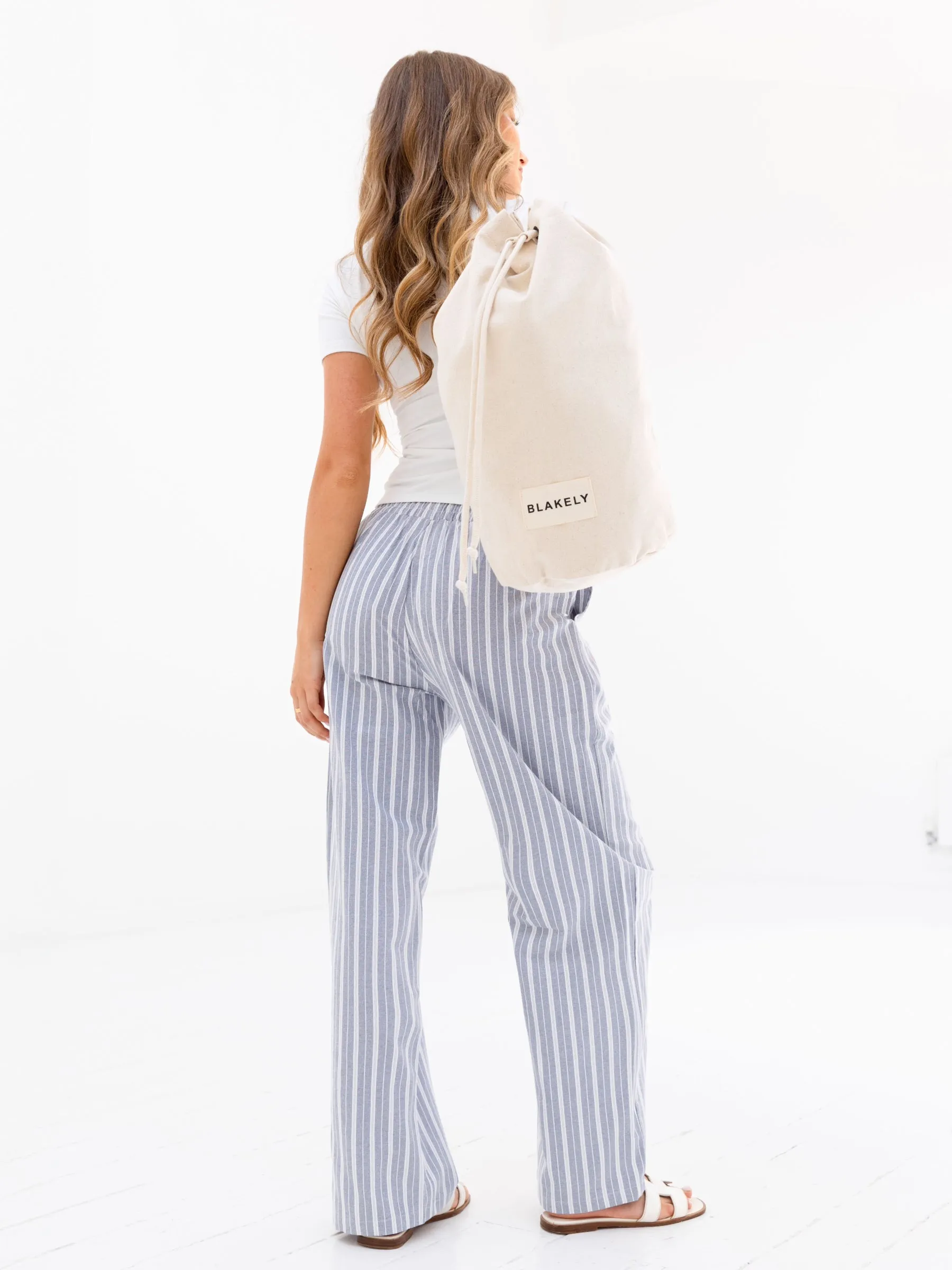 Elena Stripe Trousers - Blue Unisex Wear Elegant Vintage Lover Daily Attire