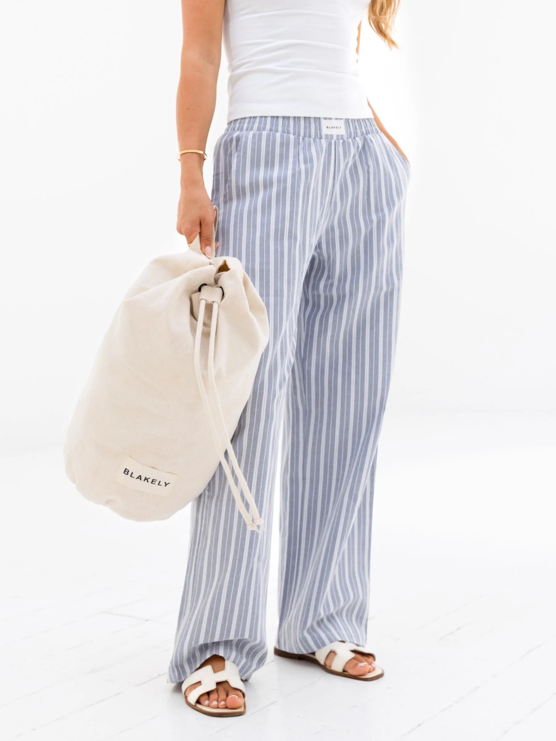 Elena Stripe Trousers - Blue All Round Fit Leisure Wear