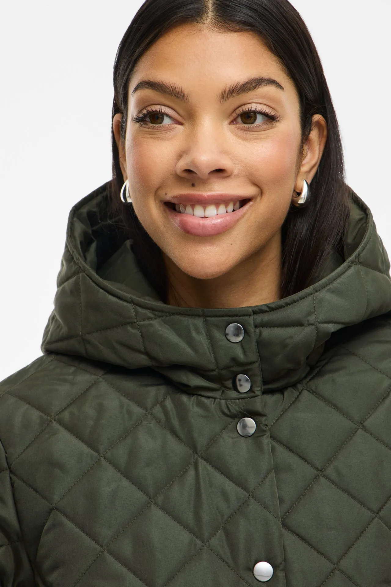 Tate Deep Green Quilted Hooded Jacket Layered Look