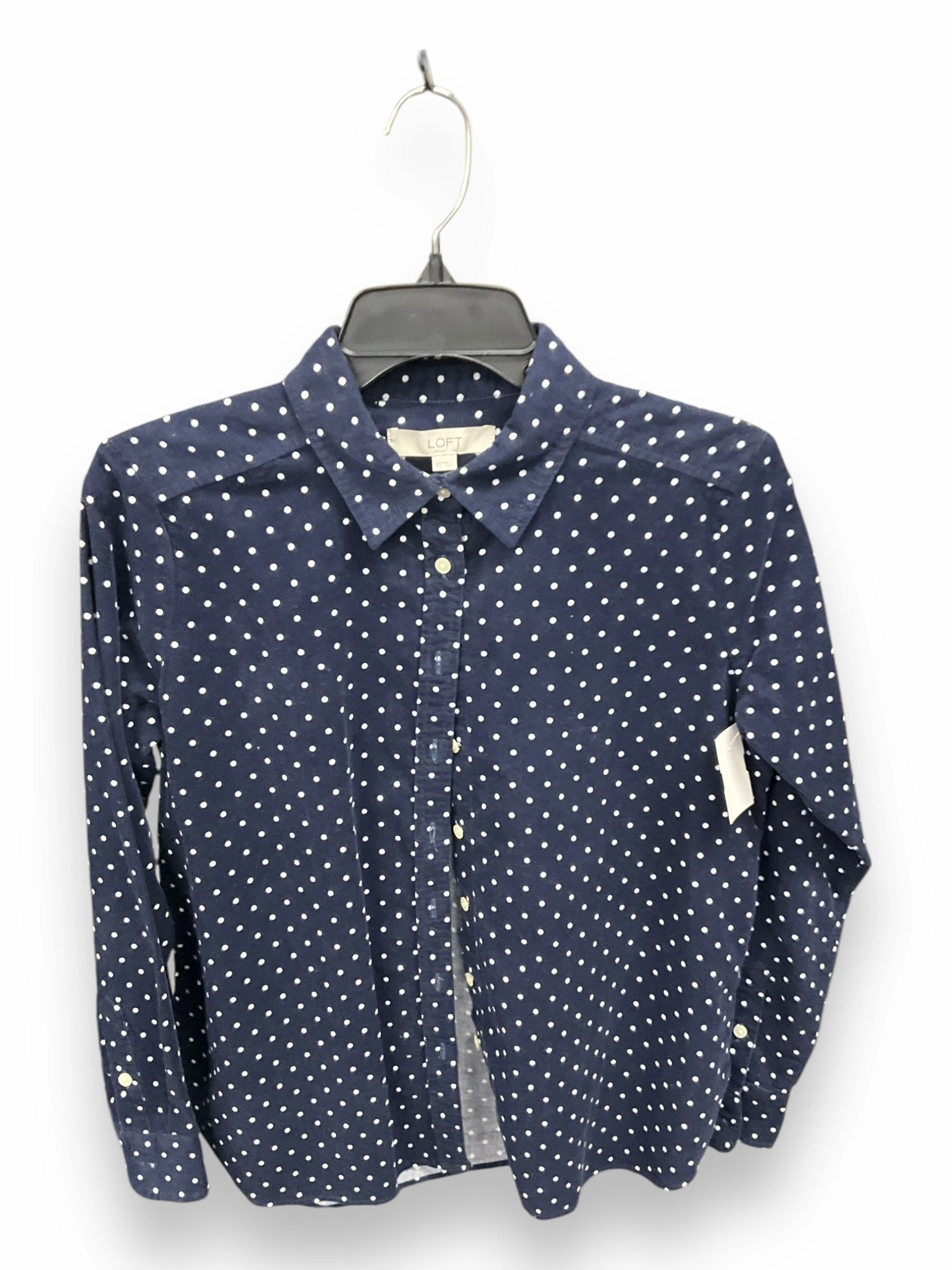 WrinkleFree Structure LightReflectiveTrim Blouse Long Sleeve By Loft In Polkadot Pattern, Size: Xs