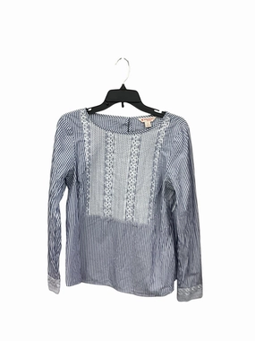 Slim Silhouette Garment Washed Finish Blouse Long Sleeve By Brooks Brothers In Blue & White, Size: M