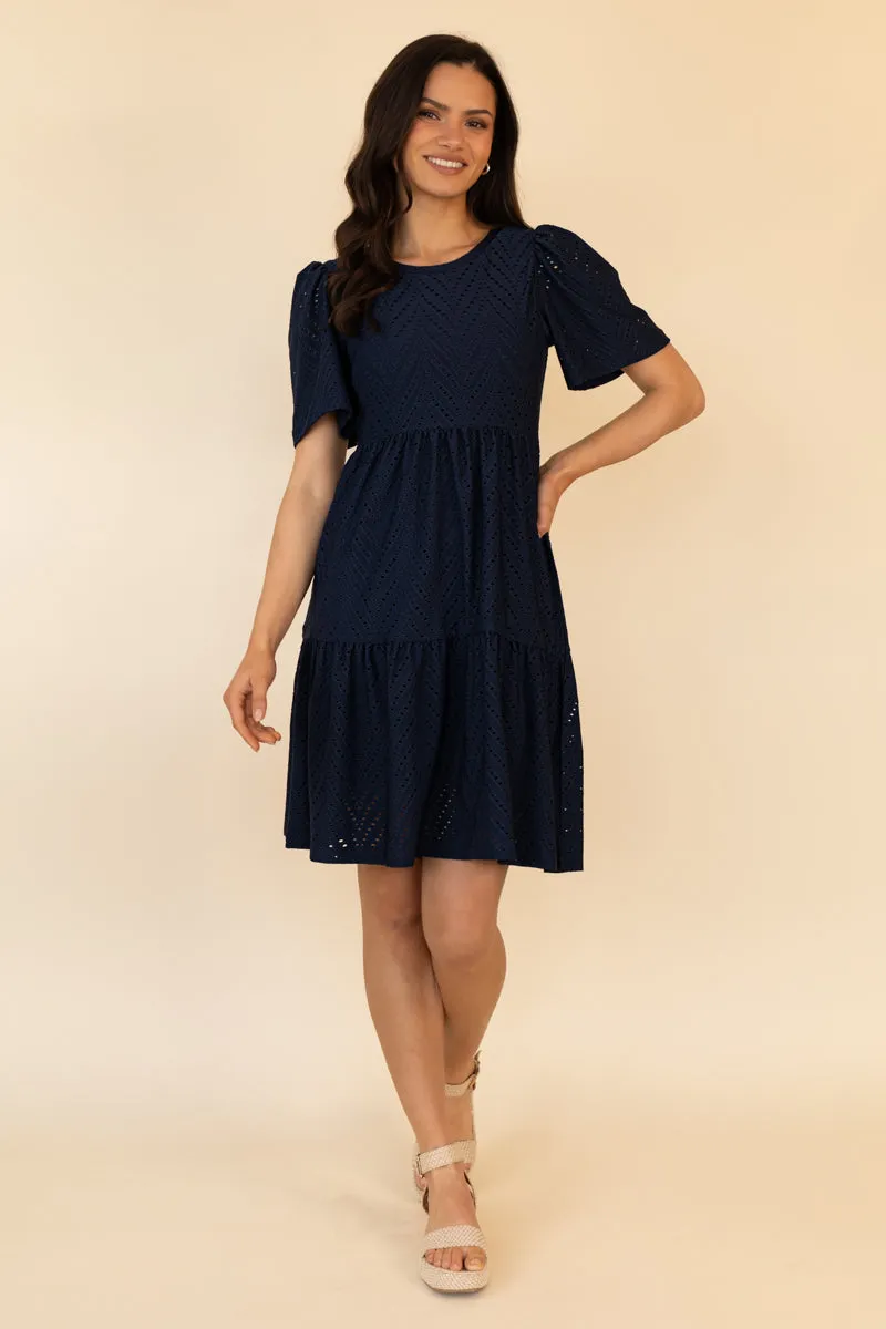 Sophisticated Touch Celebration Wear Carla Navy Anglaise Mini Dress