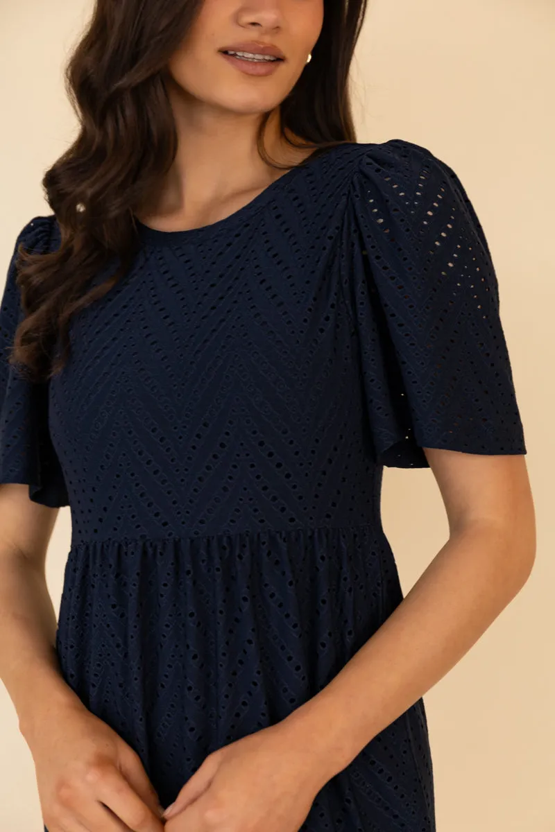 Tulle Air Carla Navy Anglaise Mini Dress