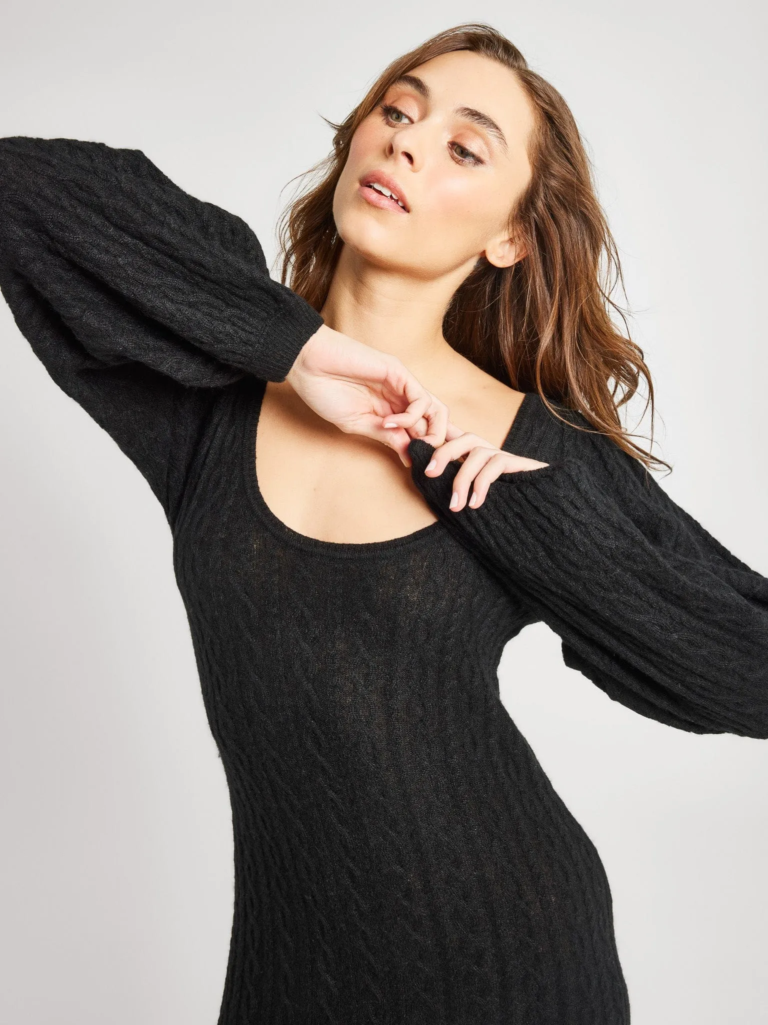 Brianna Sweater Dress in Black Urban Touch Sheer Element