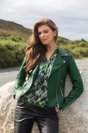 Shawl Lapel Cara Pine Green Faux Leather Jacket