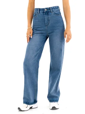 Abrasion Resistant Denim Blakely Wide Leg Jeans - Mid Blue