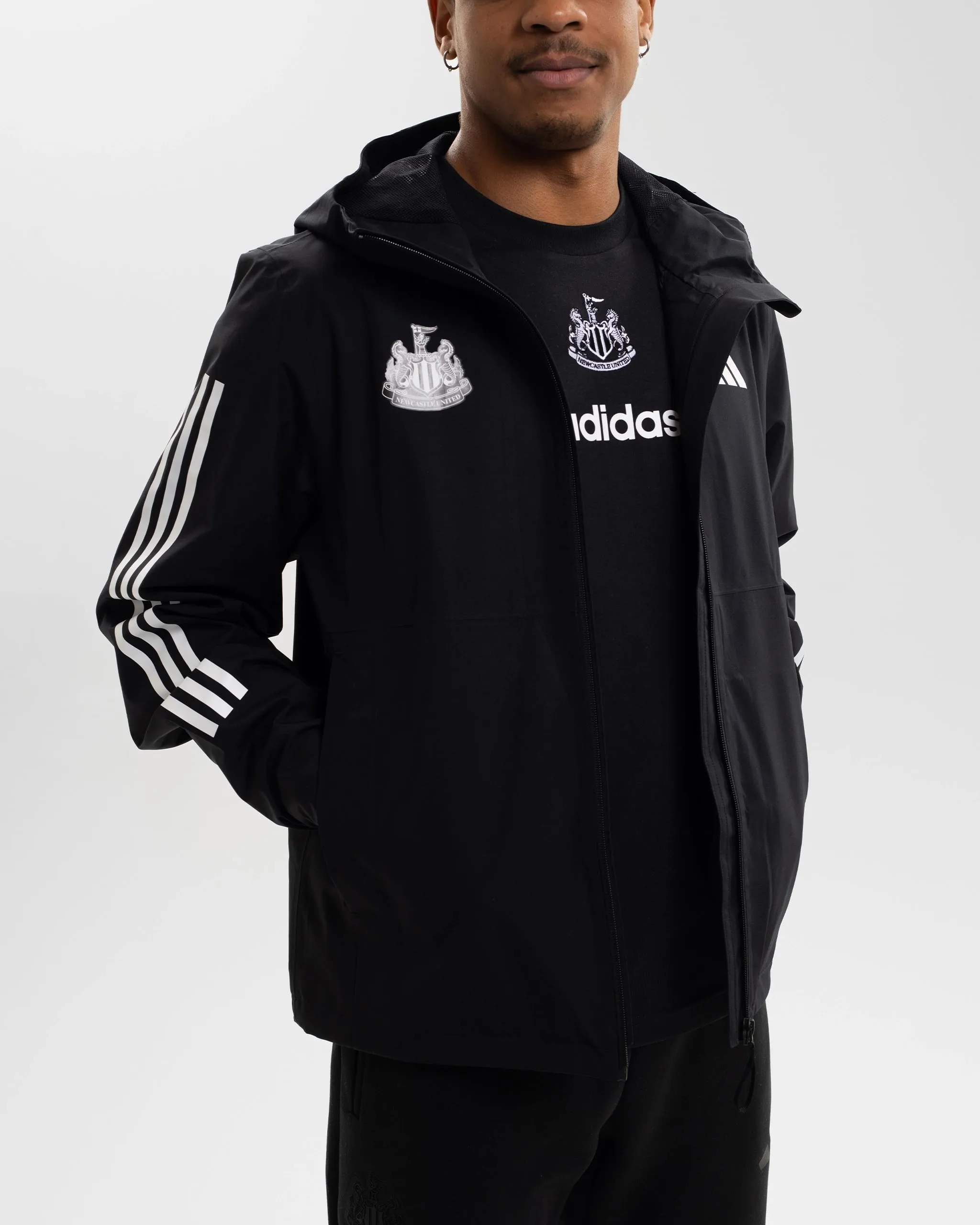 Newcastle United adidas ESS Black Jacket Weather Adaptive Ventilation Glossy Finish