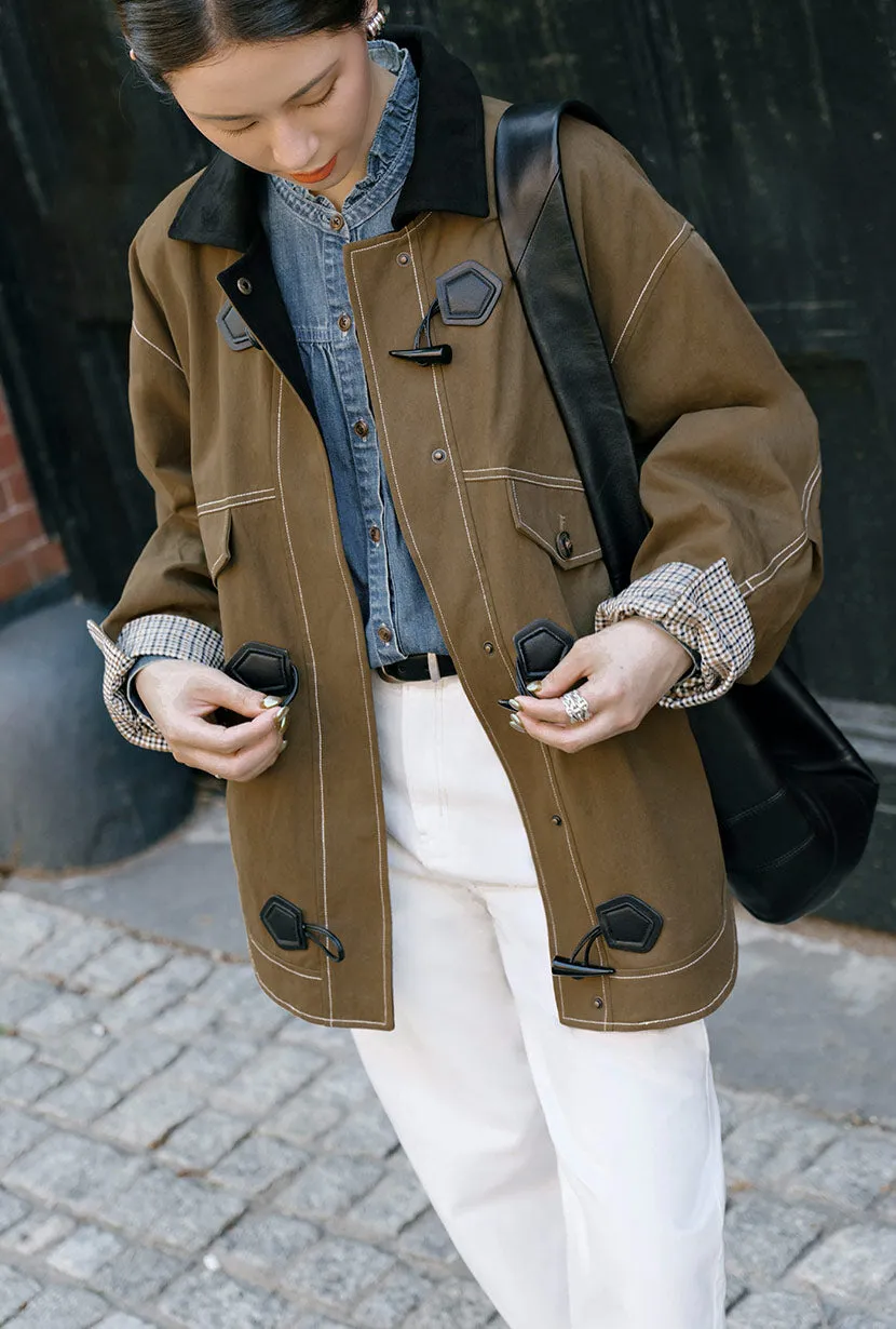 Bryce Cotton Barn Jacket - Olive Brown Weatherproof Zipper Tech