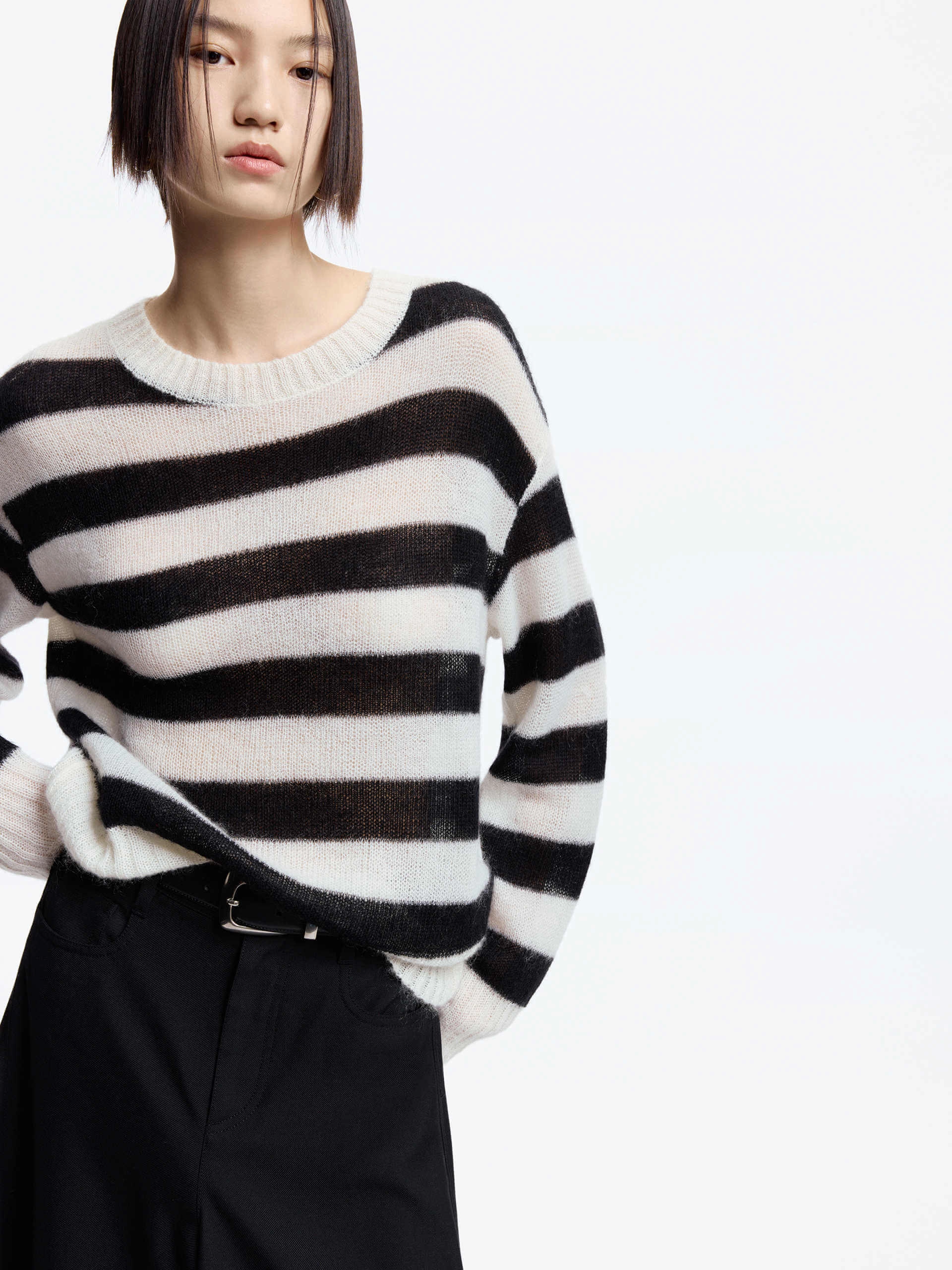Multi Directional Stretch Include Mohair Striped Sweater