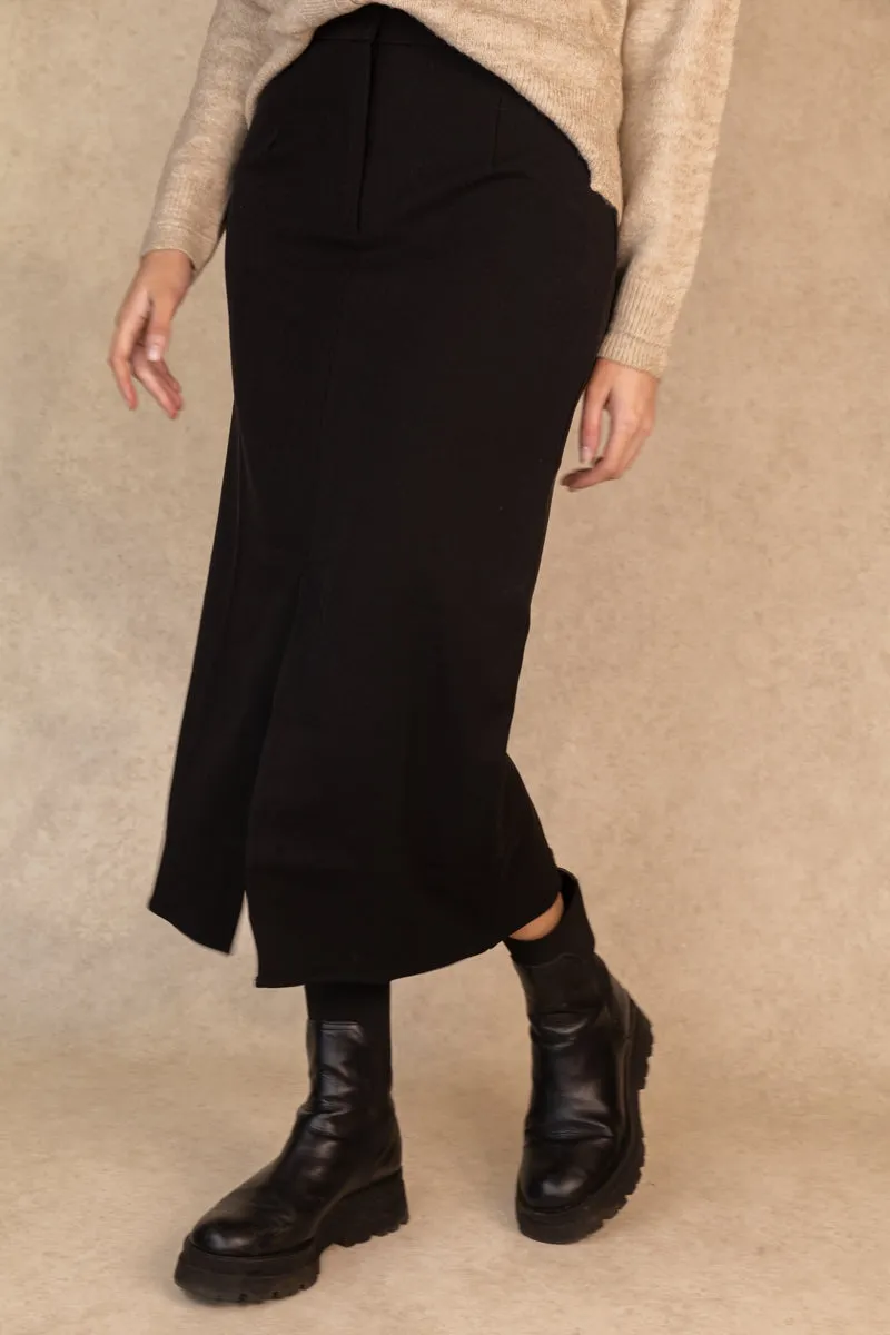 Varone High Waisted Black Skirt Abstract Motif Tonal Look