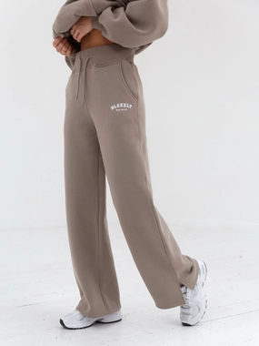 Varsity Wide Leg Sweatpants - Light Beige Easy Wear HighDensityWeave