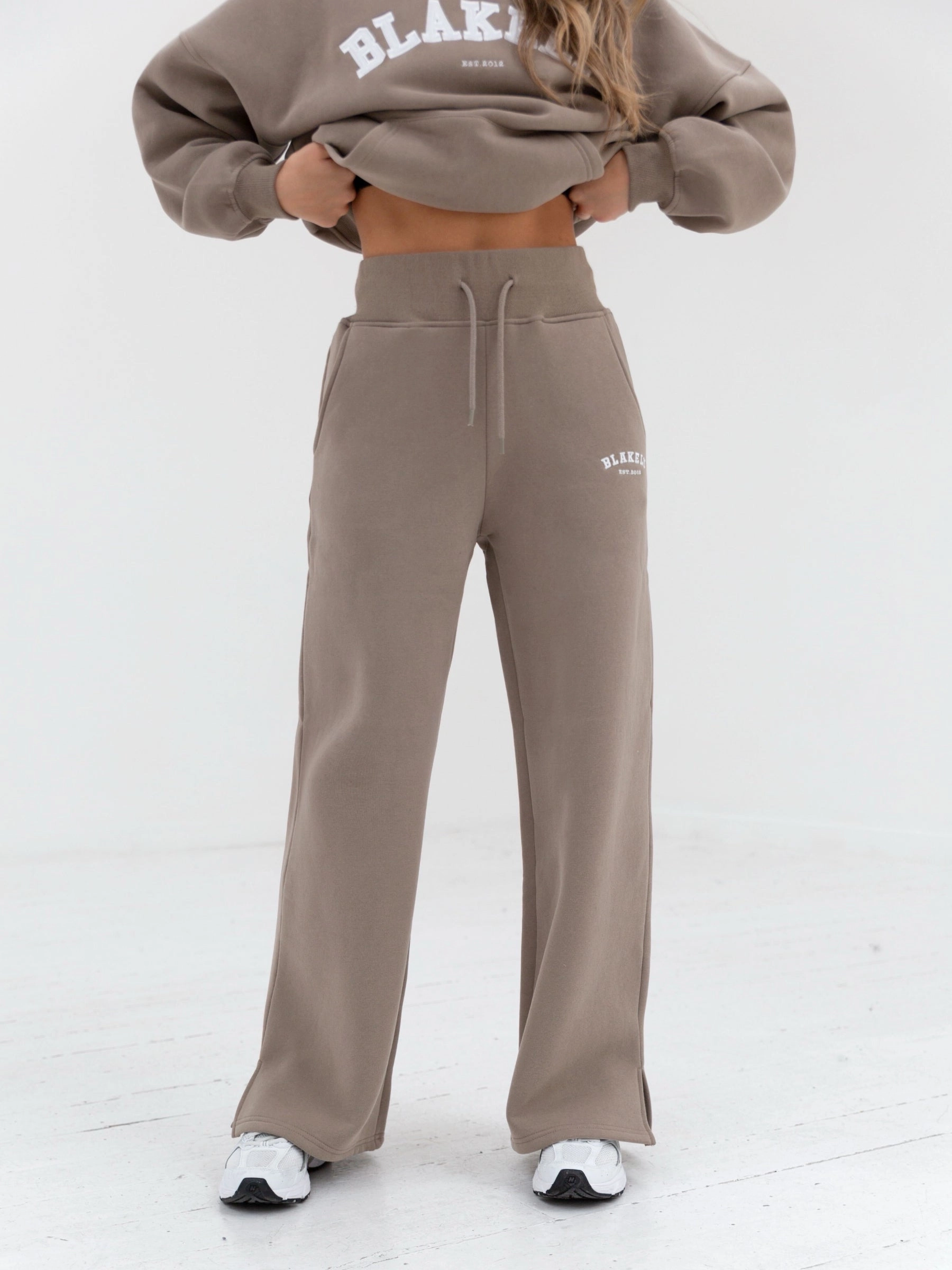 Varsity Wide Leg Sweatpants - Light Beige Commuter Ready Smart Fit