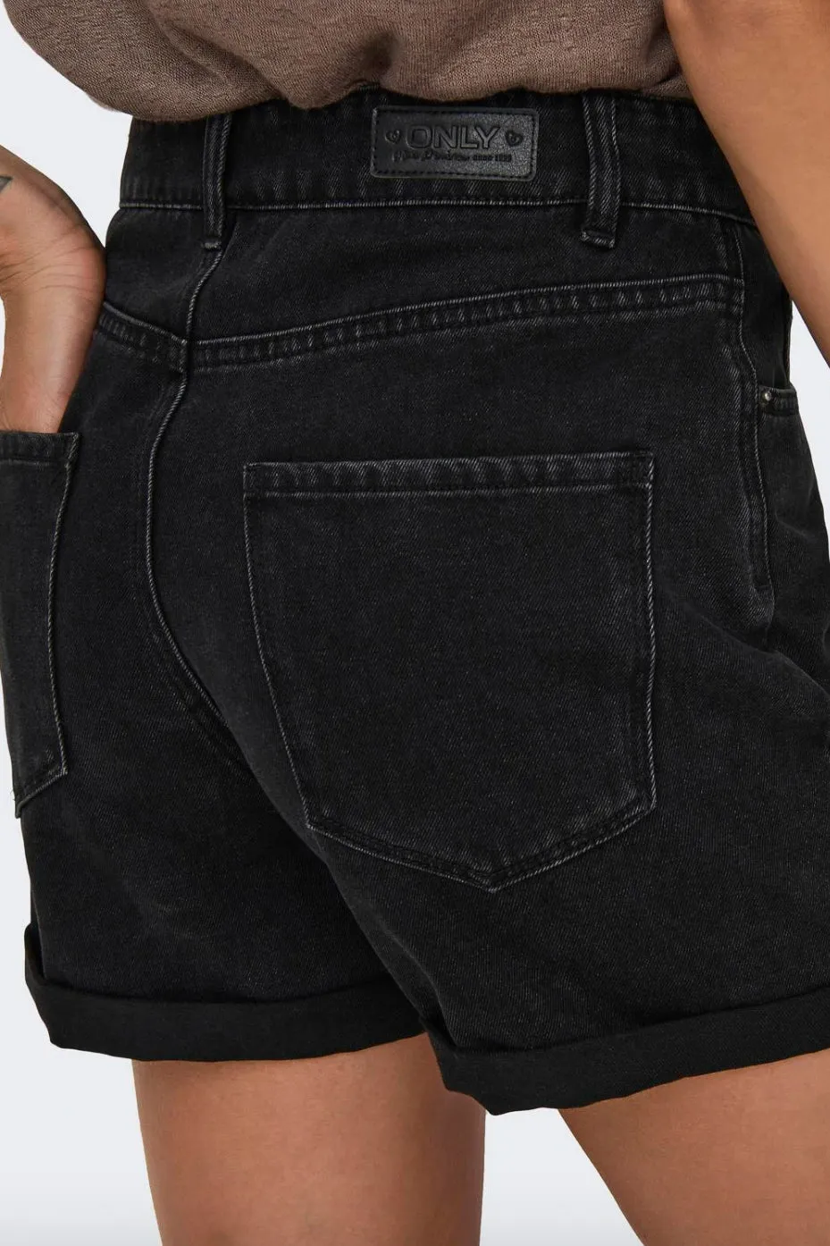 Vega High Waisted Black Denim Shorts Tall Length