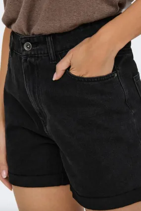High Waist Stretch Layered Wear Vega High Waisted Black Denim Shorts