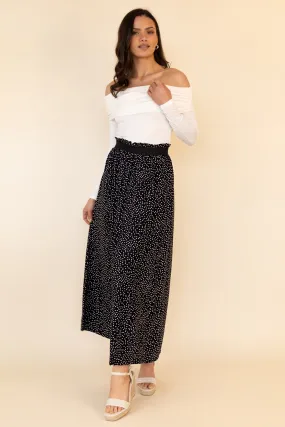 Vende Black & White Polka Dot Maxi Skirt Luxury Trim