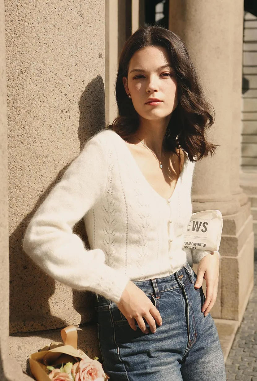 Carissa Mohair Cardigan - Ivory Layered Drape