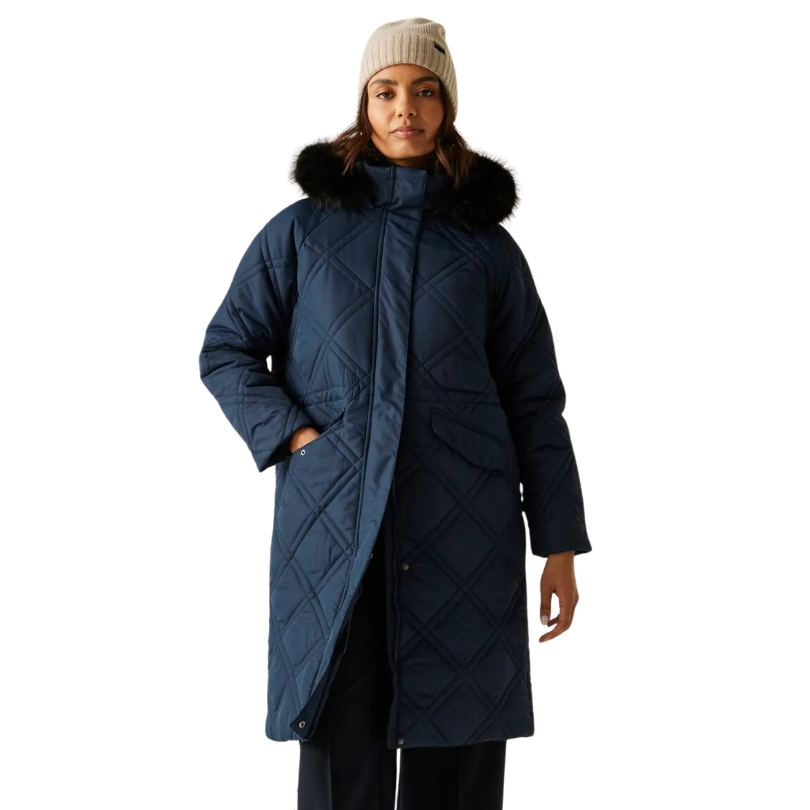 Reversible Dual Layer Quilted Stitching Pattern Regatta Womens Freyla Longline Water Repellent Padded Jacket