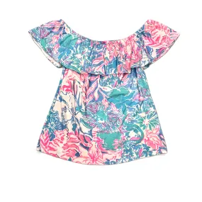 Pink Blue Top Short Sleeve Designer By Lilly Pulitzer, Size: Xs MinimalistStitching Reversible Design Concept