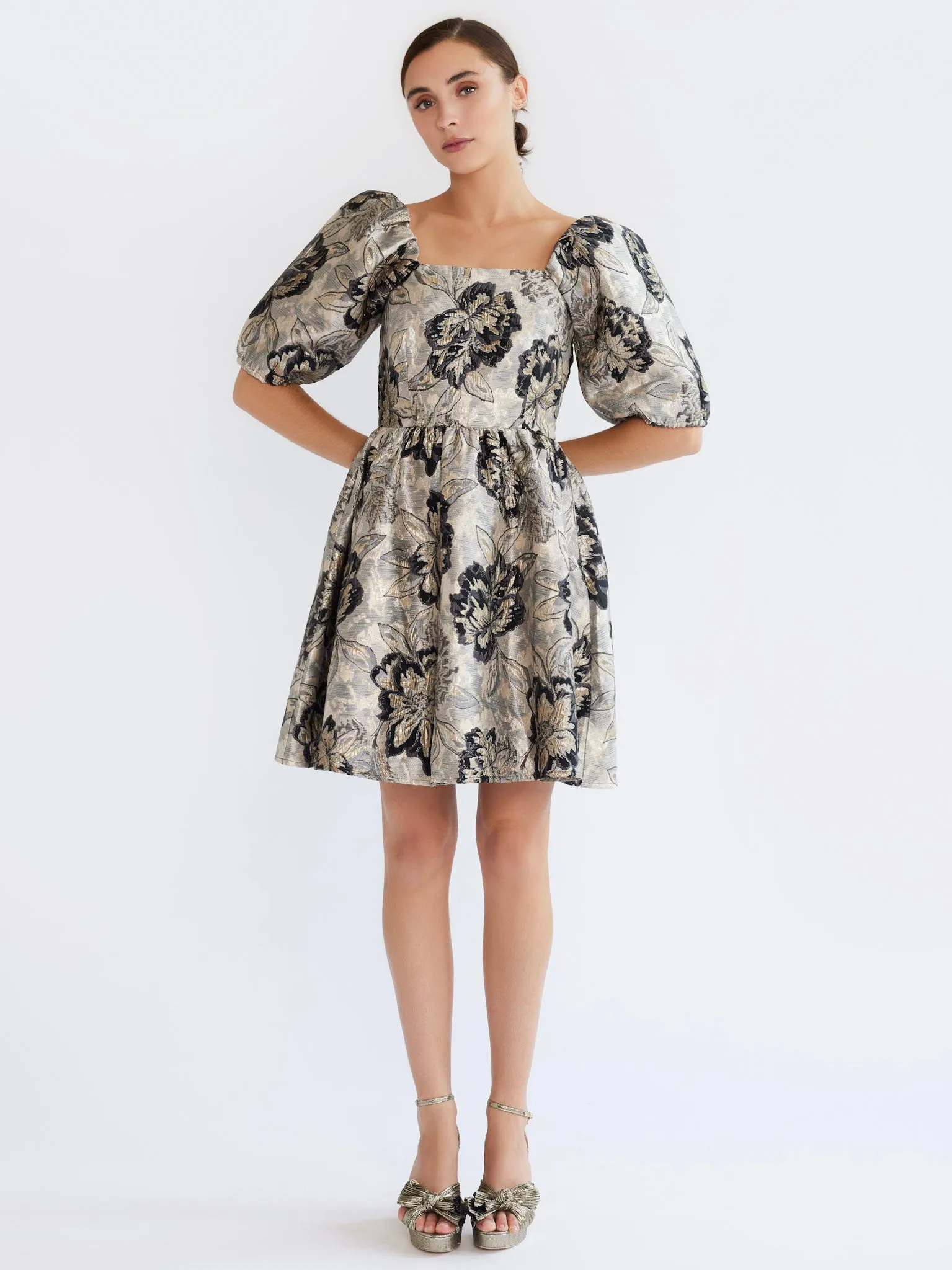 Soft Tone Nina Dress in Black Brocade