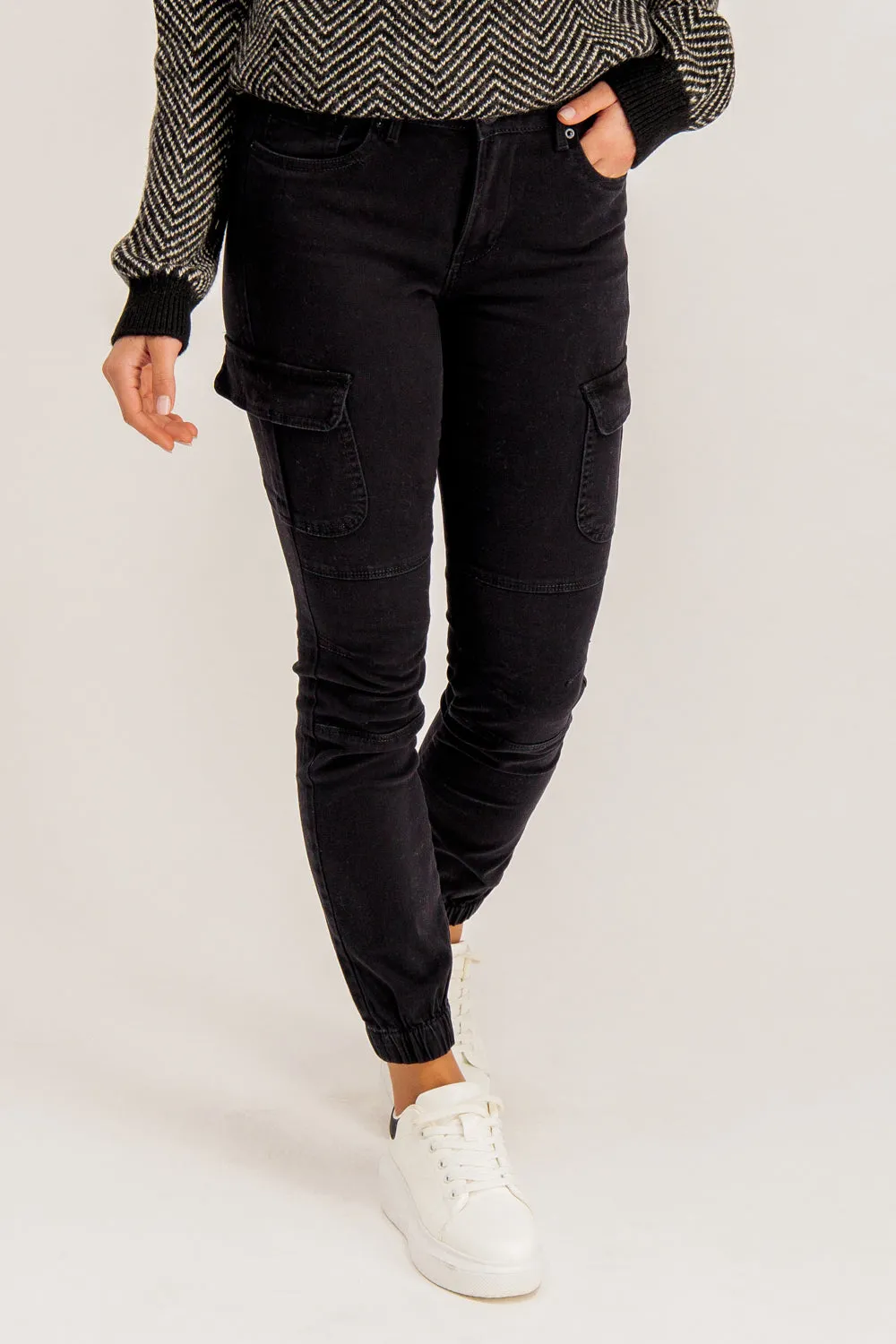 Essential Comfort DoubleLayeredKnees Ivy Black Cargo Pants