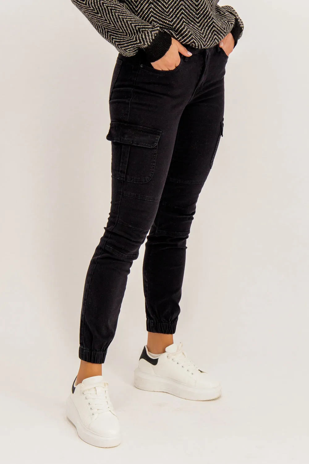 Ivy Black Cargo Pants Casual Performance Pocket Reinforcement