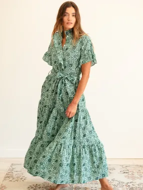 Victoria Dress in Jade Floral Edge Shape Feminine Line