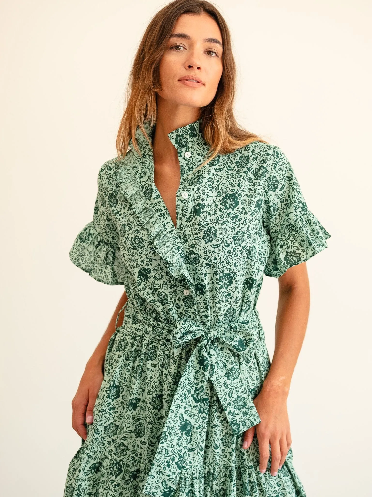 Cool Texture Heritage-Brand Victoria Dress in Jade Floral