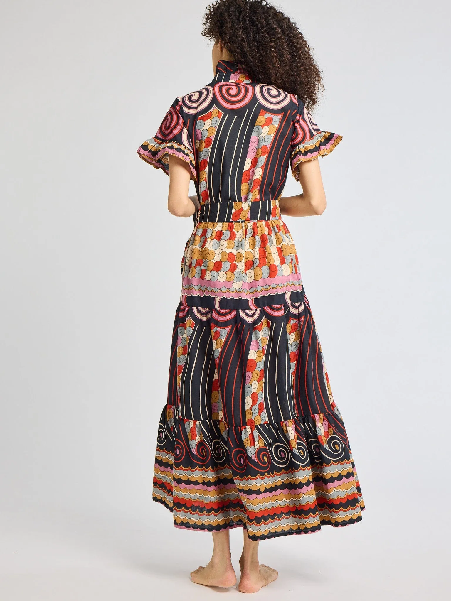 Victoria Dress in Maar Print Delicate Tone Bare Arm