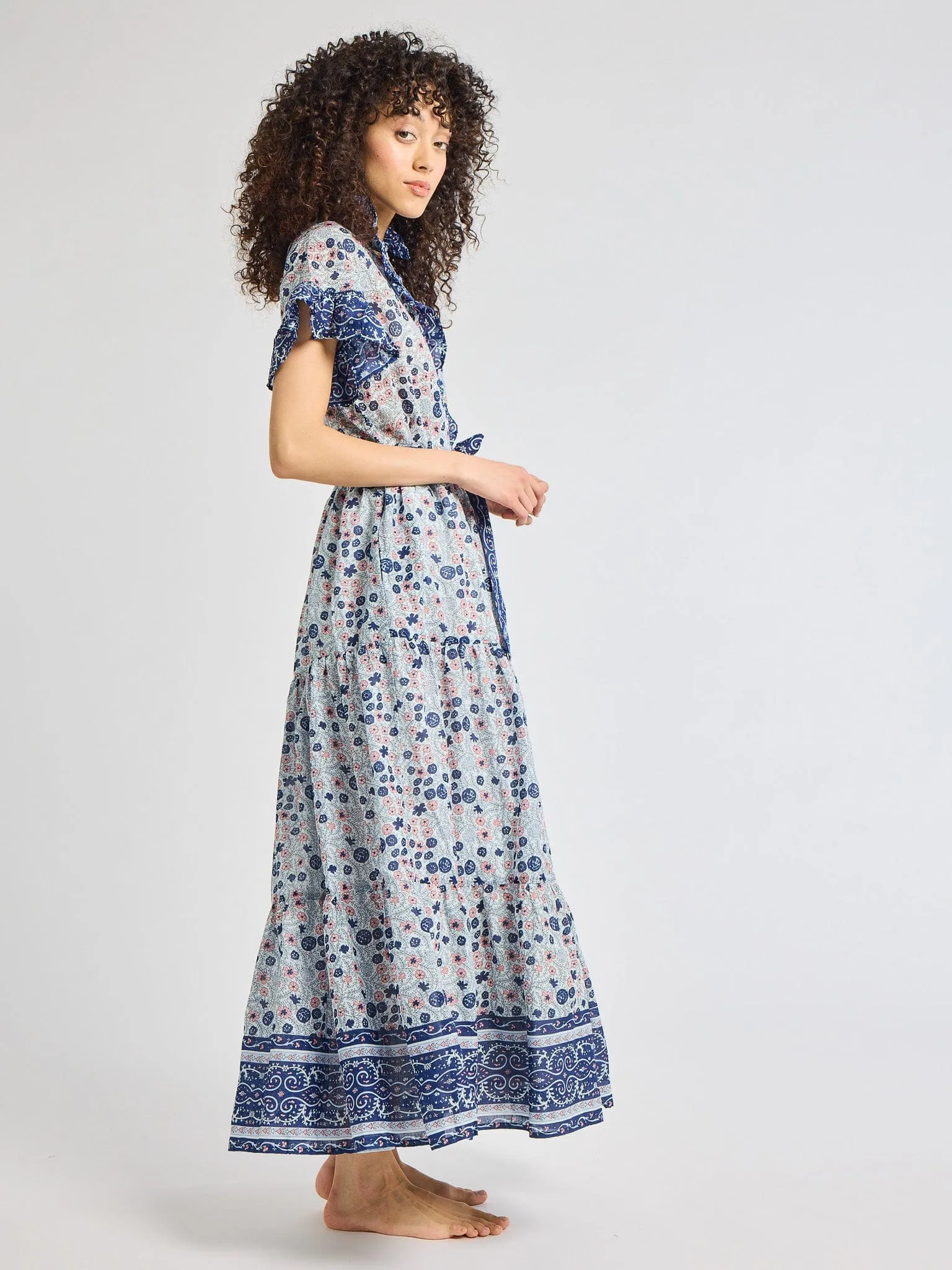 Victoria Dress in Navy Floral Neutral Base