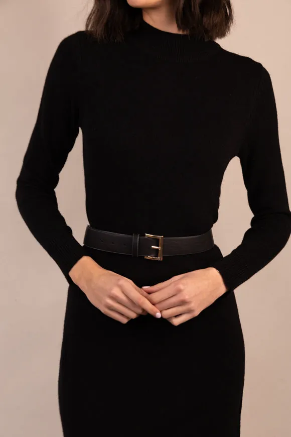 Elegant Layer Viril Black Crew Neck Dress