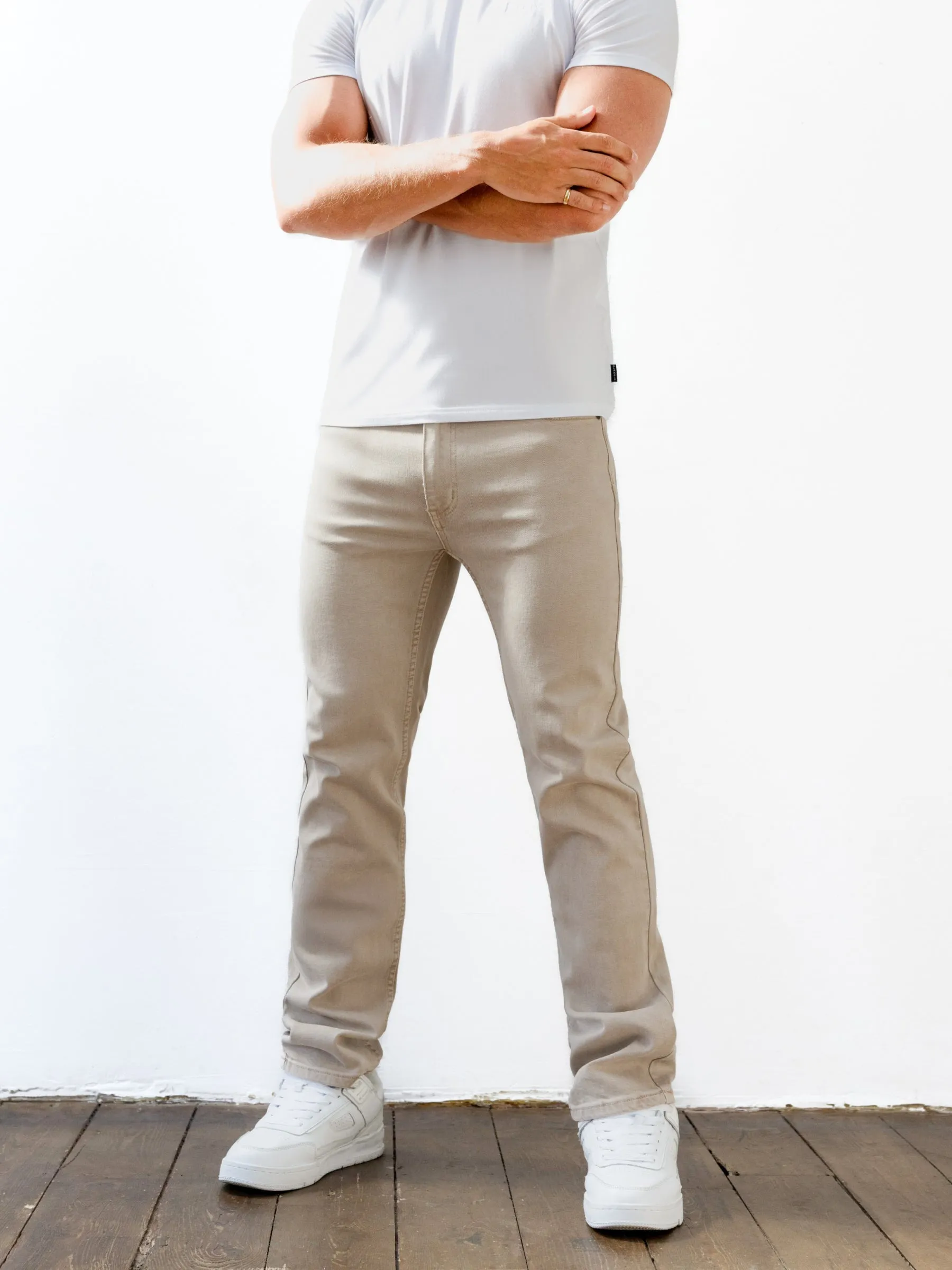 Winter Warmth Durable Barrel Leg Construction Vol.13 Straight Jeans - Tan