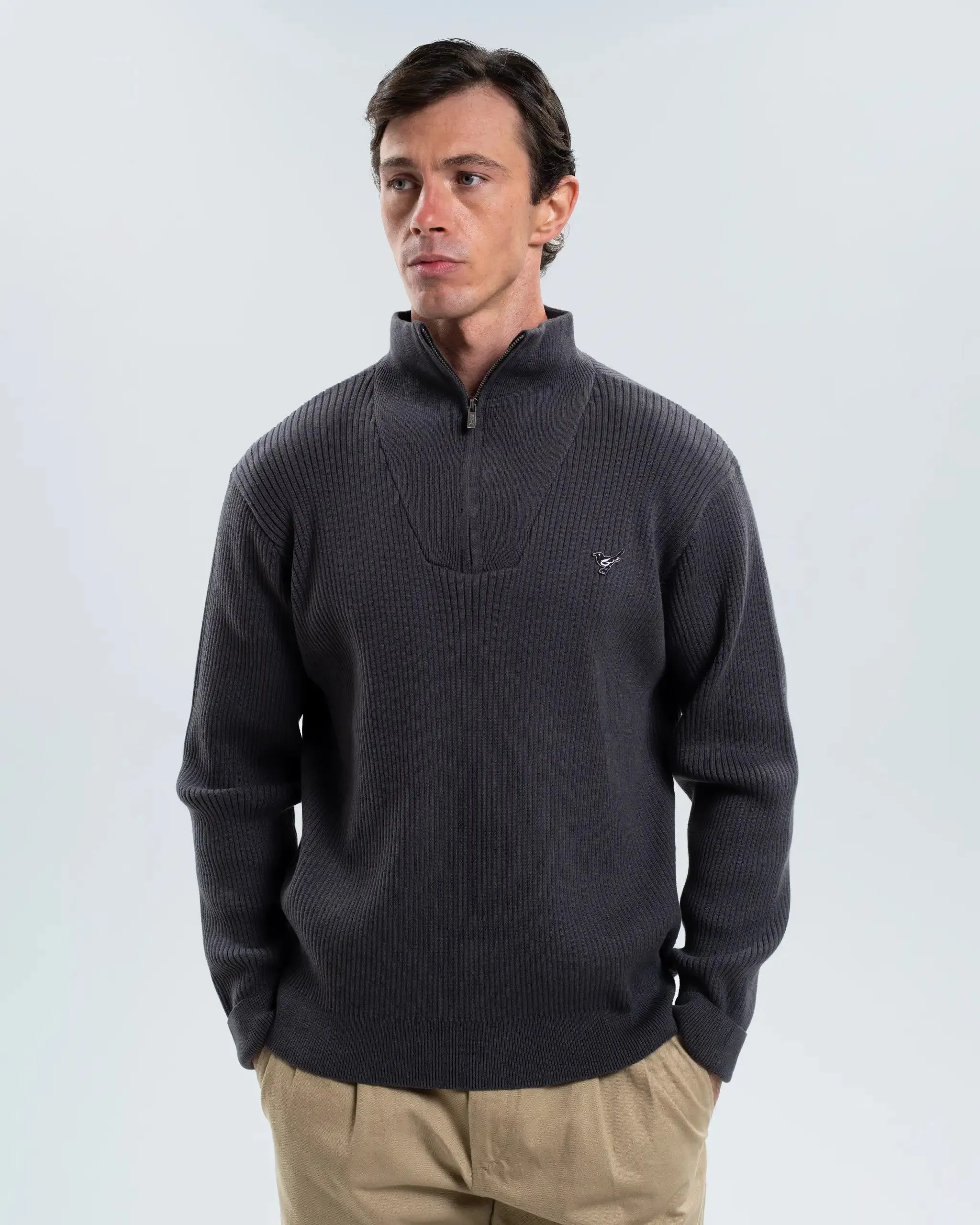 Cozy Warm Layer Newcastle United Men's Charcoal Chunky Knit 1/4 Zip Top
