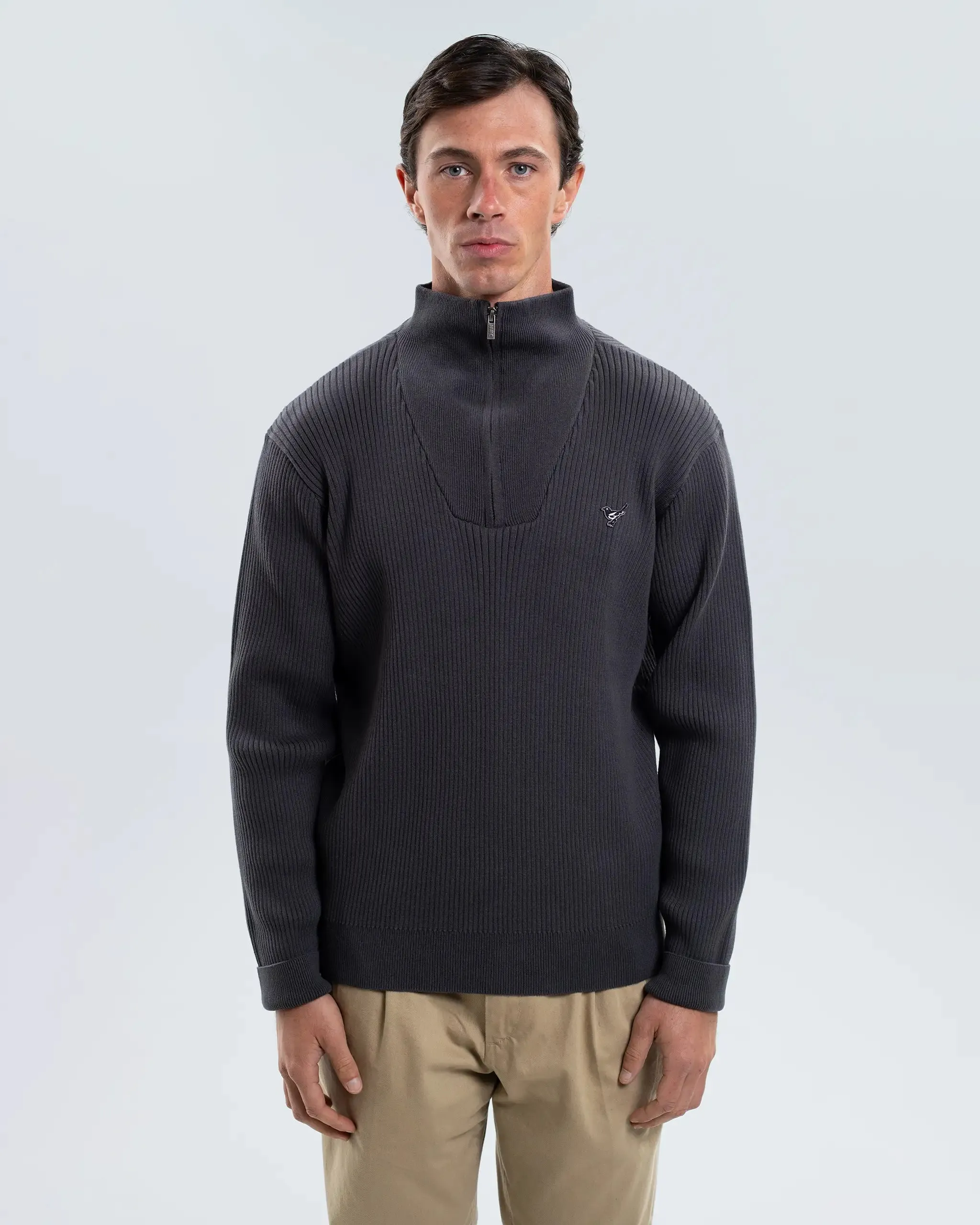 Newcastle United Men's Charcoal Chunky Knit 1/4 Zip Top Casual Chic Look Moisture wicking