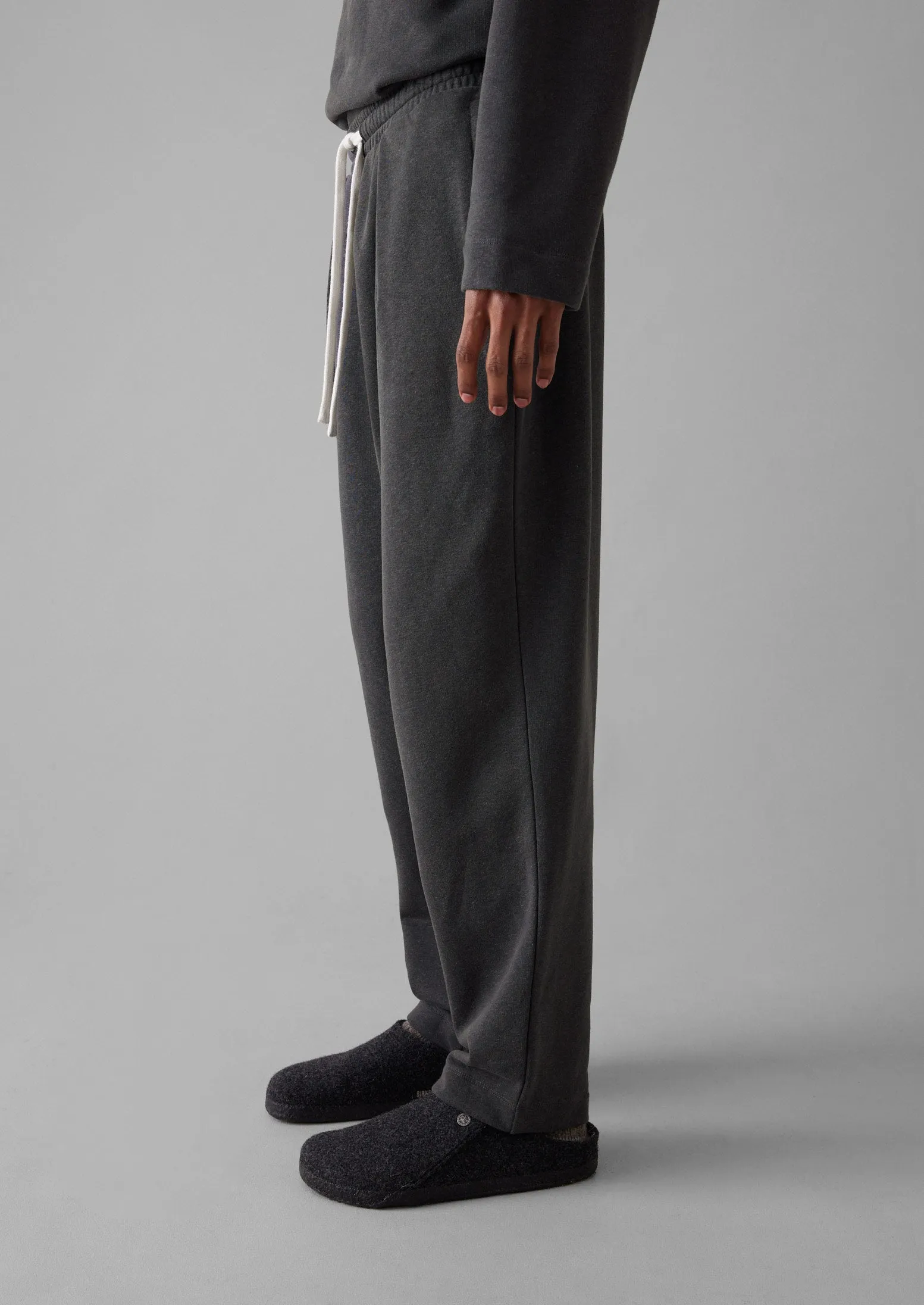 Brushed Cotton Hemp Lounge Pants | Charcoal Flat Lock Stitching