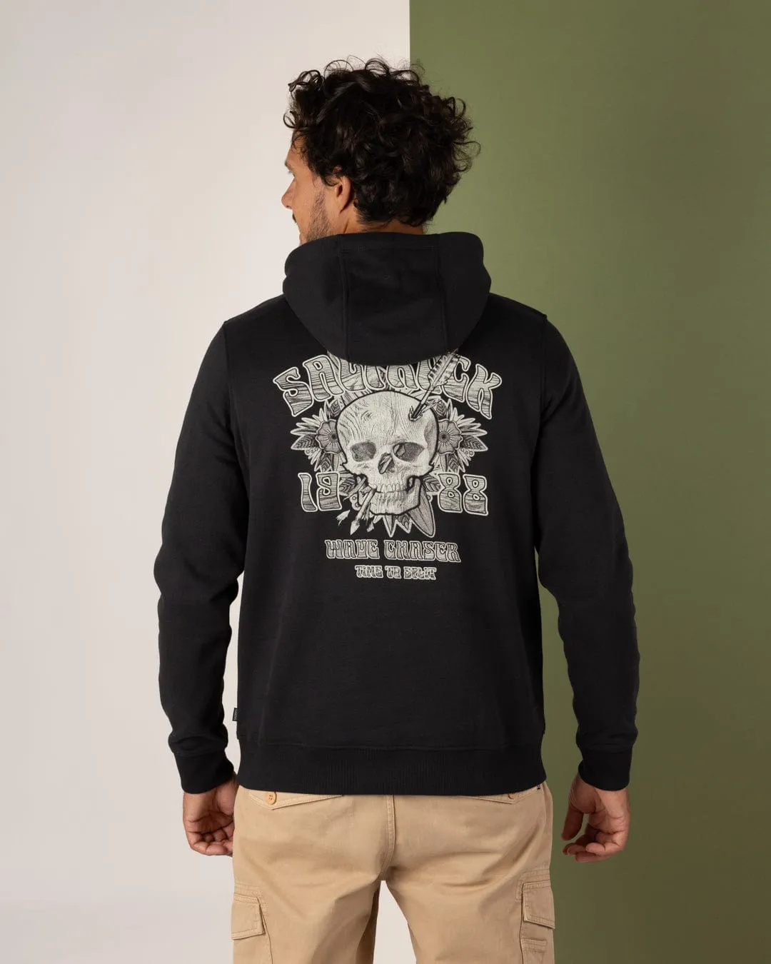 Crew Neck Design Split - Mens Pop Hoodie - Black