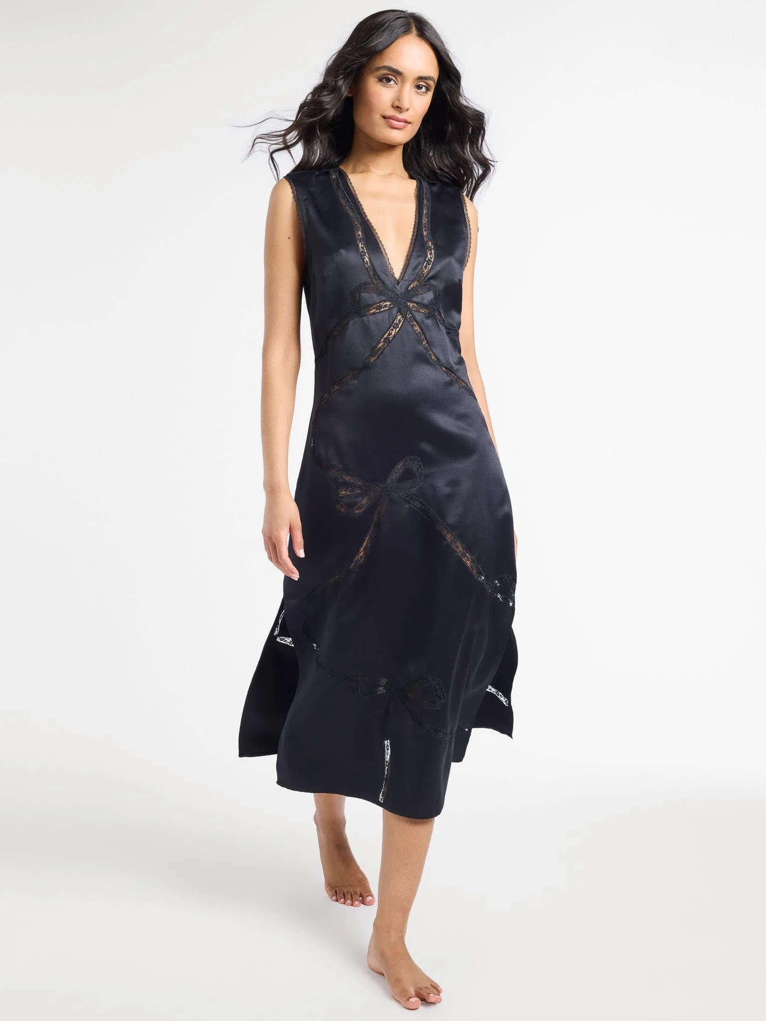 Easy Look Smooth Design Devon Dress in Black Satin