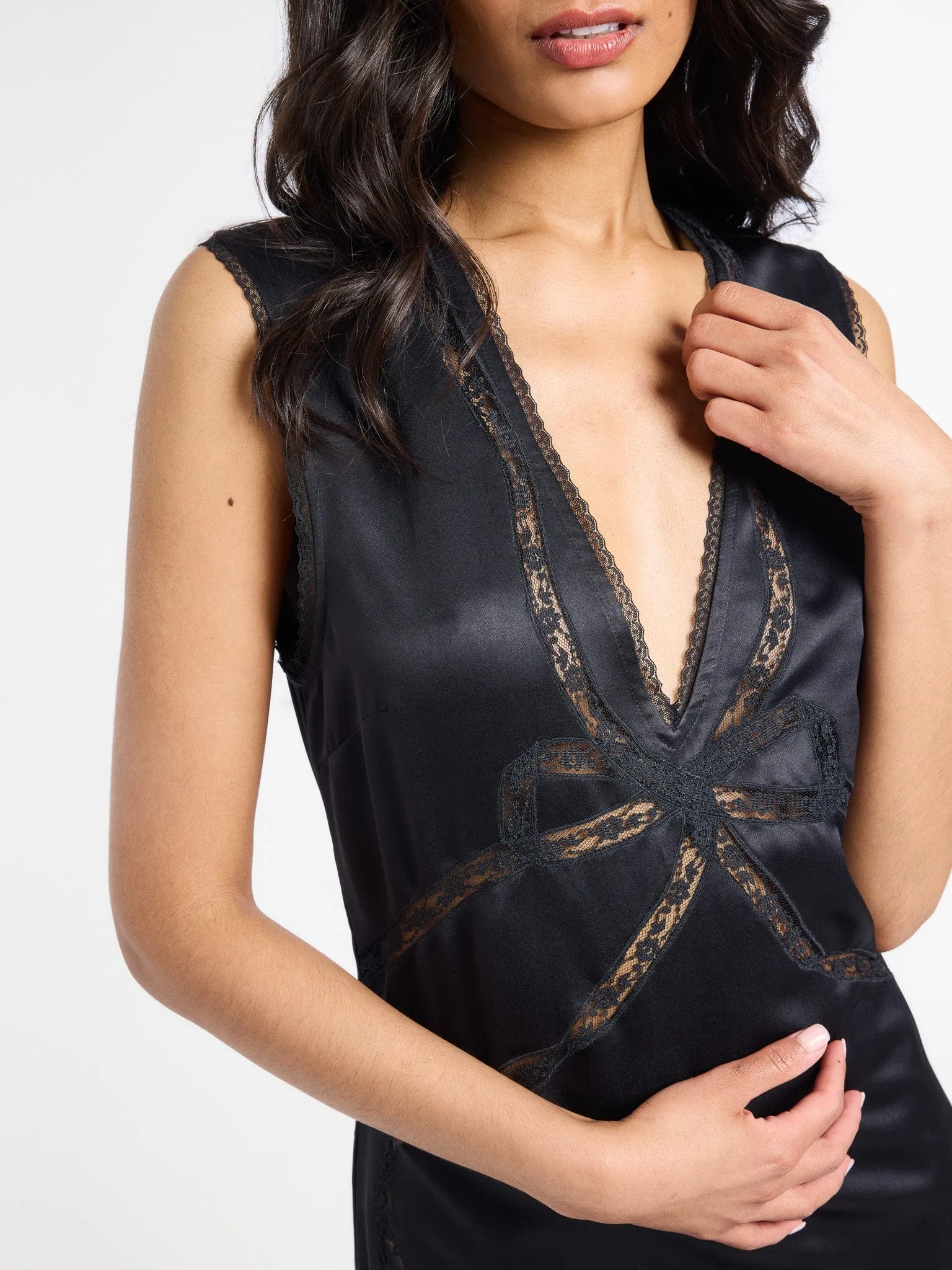 Devon Dress in Black Satin Eco-Lining Light Base