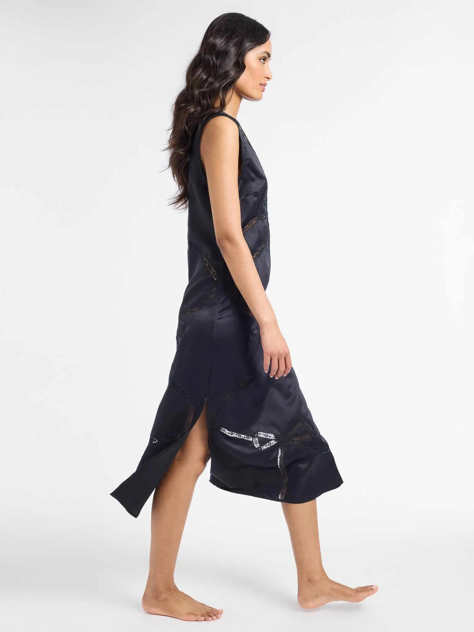 Devon Dress in Black Satin DoubleLayeredMaterial London Edge
