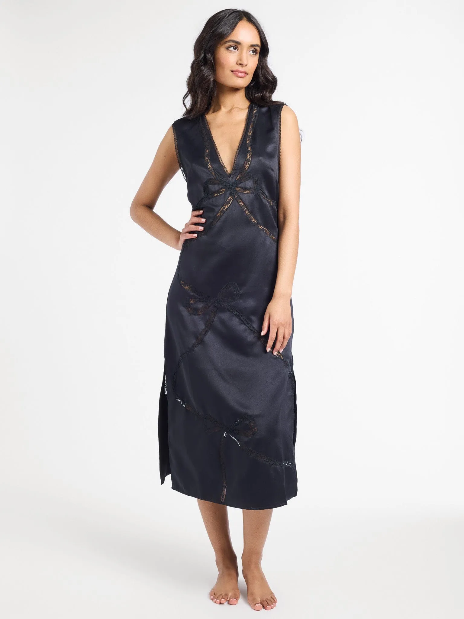 Devon Dress in Black Satin Lightweight Layer Youthful Mood