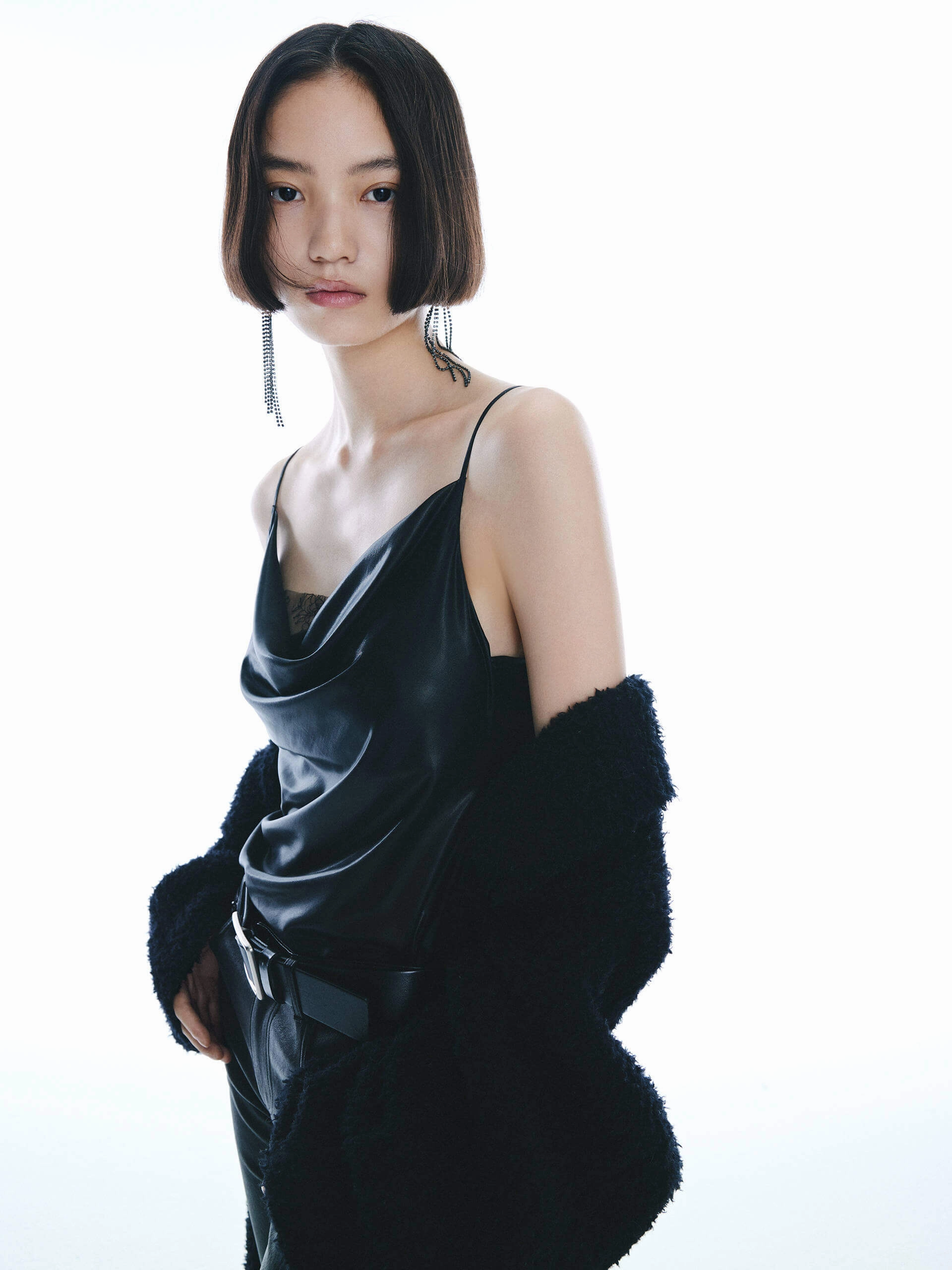 Waterfall Neckline Top Reinforced Hemlines