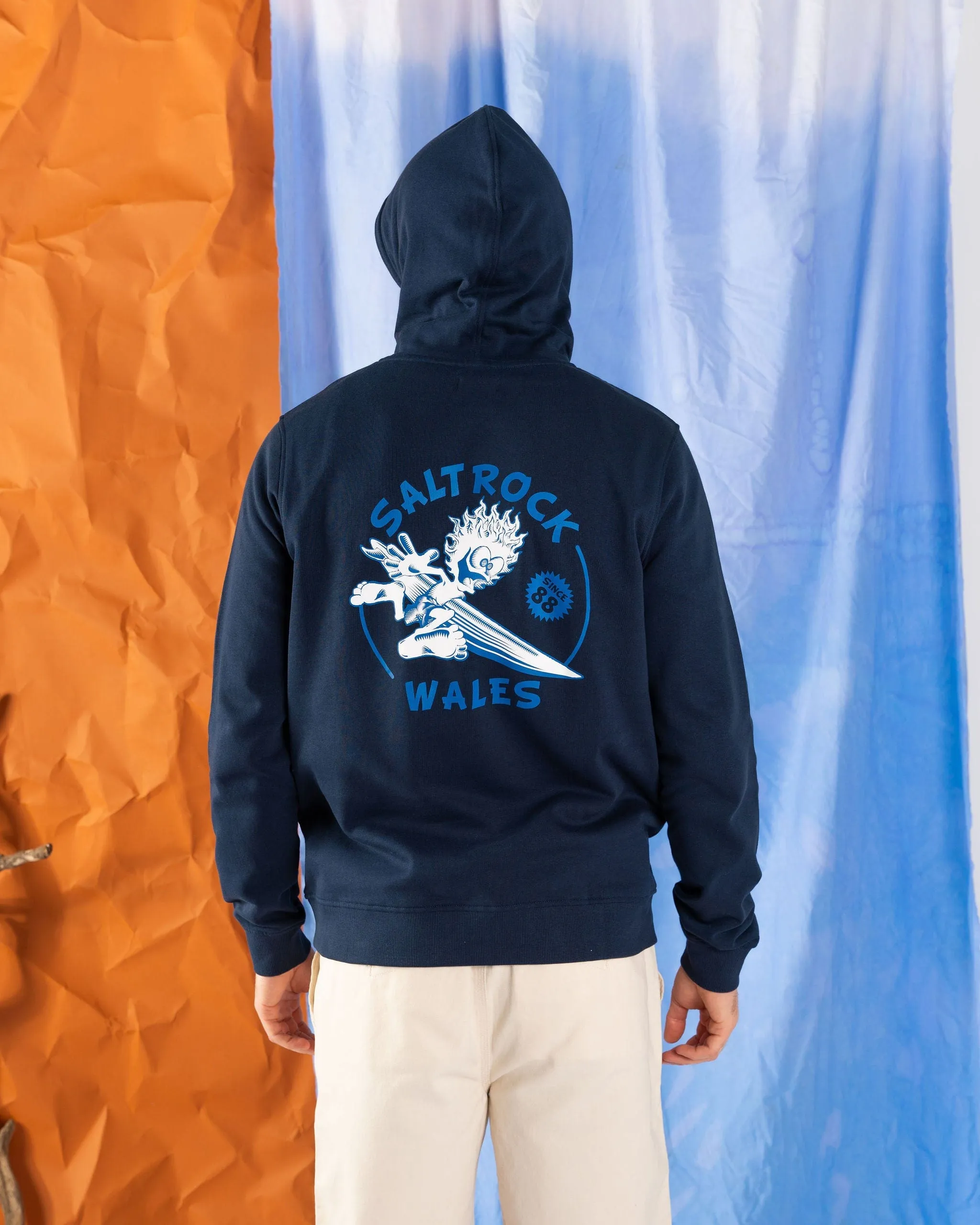 Trendy Outfit Wave Rider Wales -  Mens Pop Hoodie - Blue